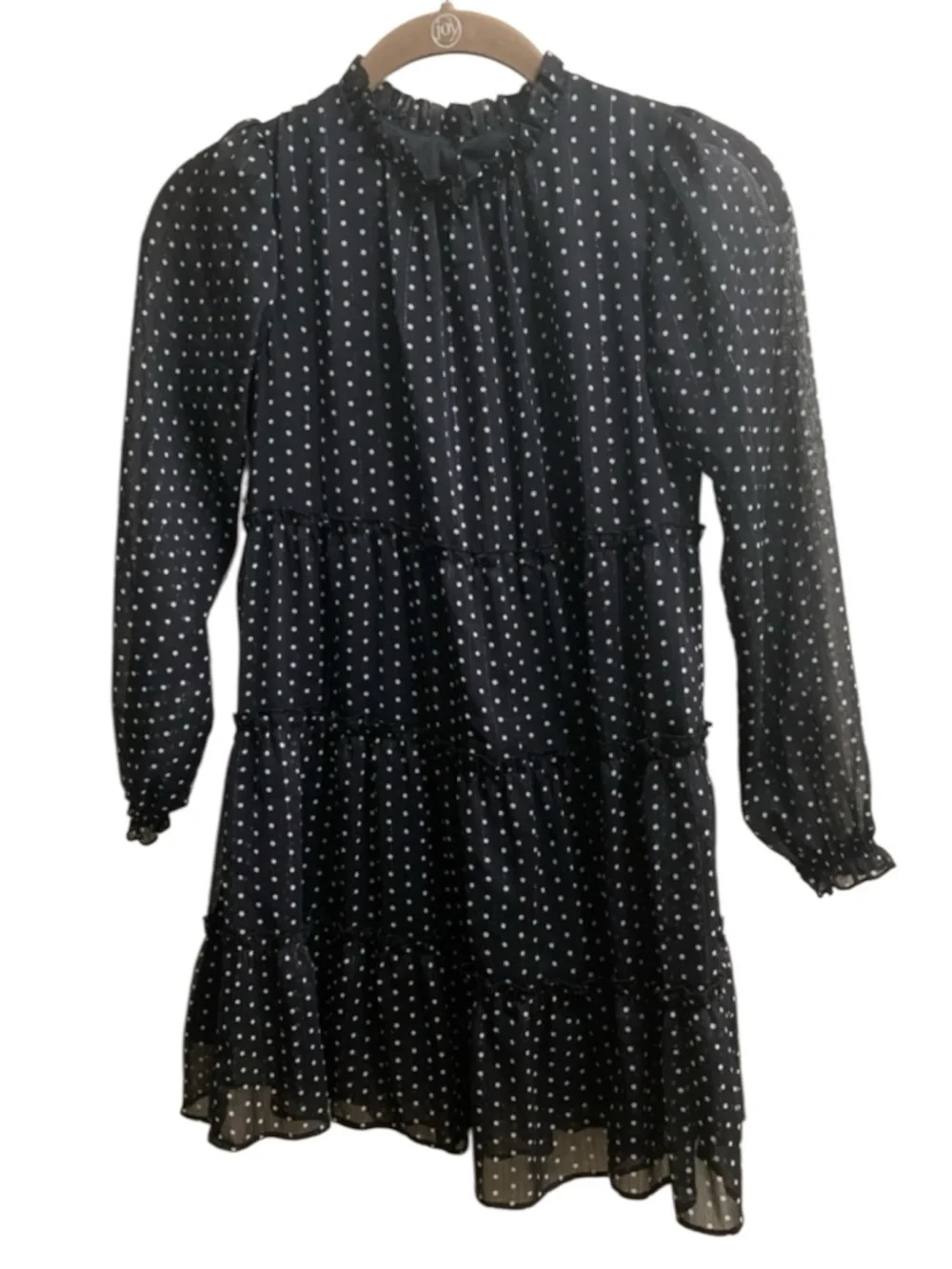 Art Class Polka Dot Chiffon Tiered Party Dress Size 7/8 Black White Recital